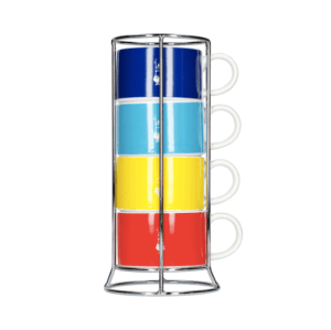 Bialetti Color - Sæt med 4 Cappuccino kopper og holder - Multifarvet