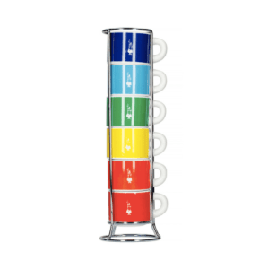 Bialetti Color - Sæt med 6 Espresso kopper og holder - Multifarvet