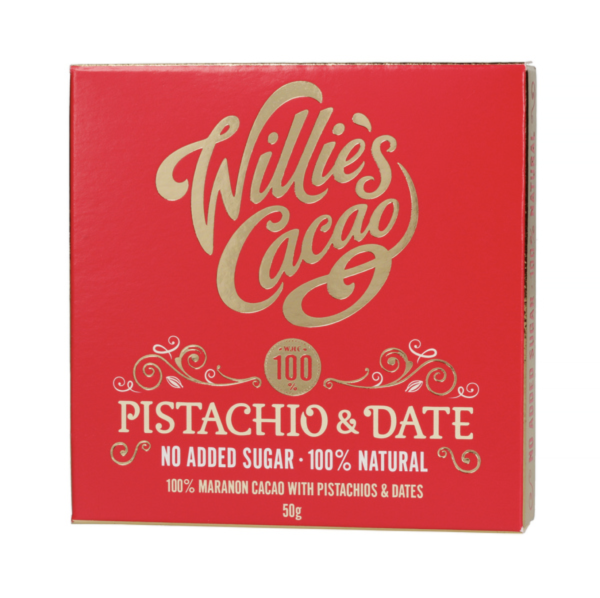 Willie's Cakao - Pistache og dadler 50g - 100% Maranon Kakao