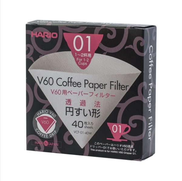 HARIO V60-01 kaffefilter - Box med 40 stk